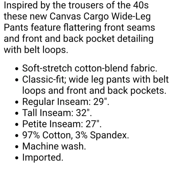 CHICO'S NWT CANVAS WIDE LEG PANTS SZ 2 / 12 - Picture 6 of 14